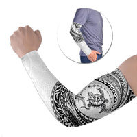 Hawaiian Turtle and Shark Arm Sleeves Kakau Tribal with Polynesian Pattern White Color LT03 Set of 2 White - Polynesian Pride