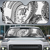 Hawaiian Turtle and Shark Auto Sun Shade Kakau Tribal with Polynesian Pattern White Color LT03 White - Polynesian Pride