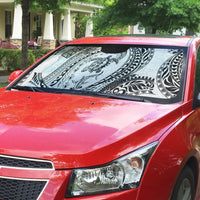 Hawaiian Turtle and Shark Auto Sun Shade Kakau Tribal with Polynesian Pattern White Color LT03 - Polynesian Pride