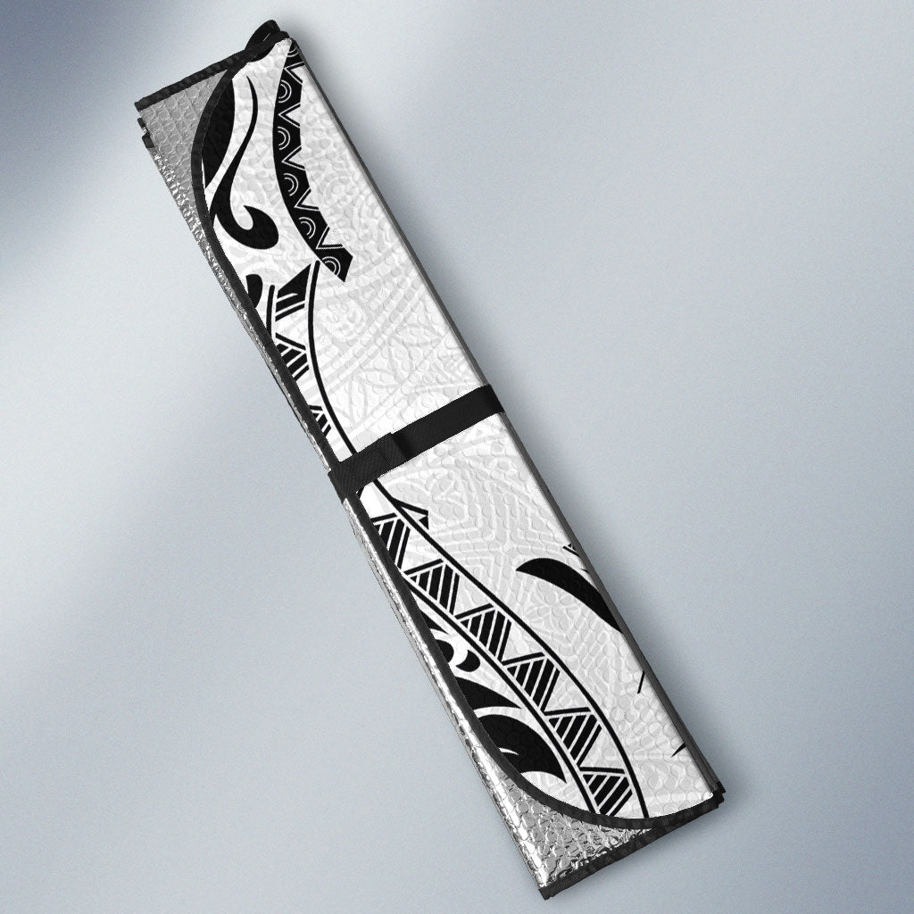 Hawaiian Turtle and Shark Auto Sun Shade Kakau Tribal with Polynesian Pattern White Color LT03 - Polynesian Pride