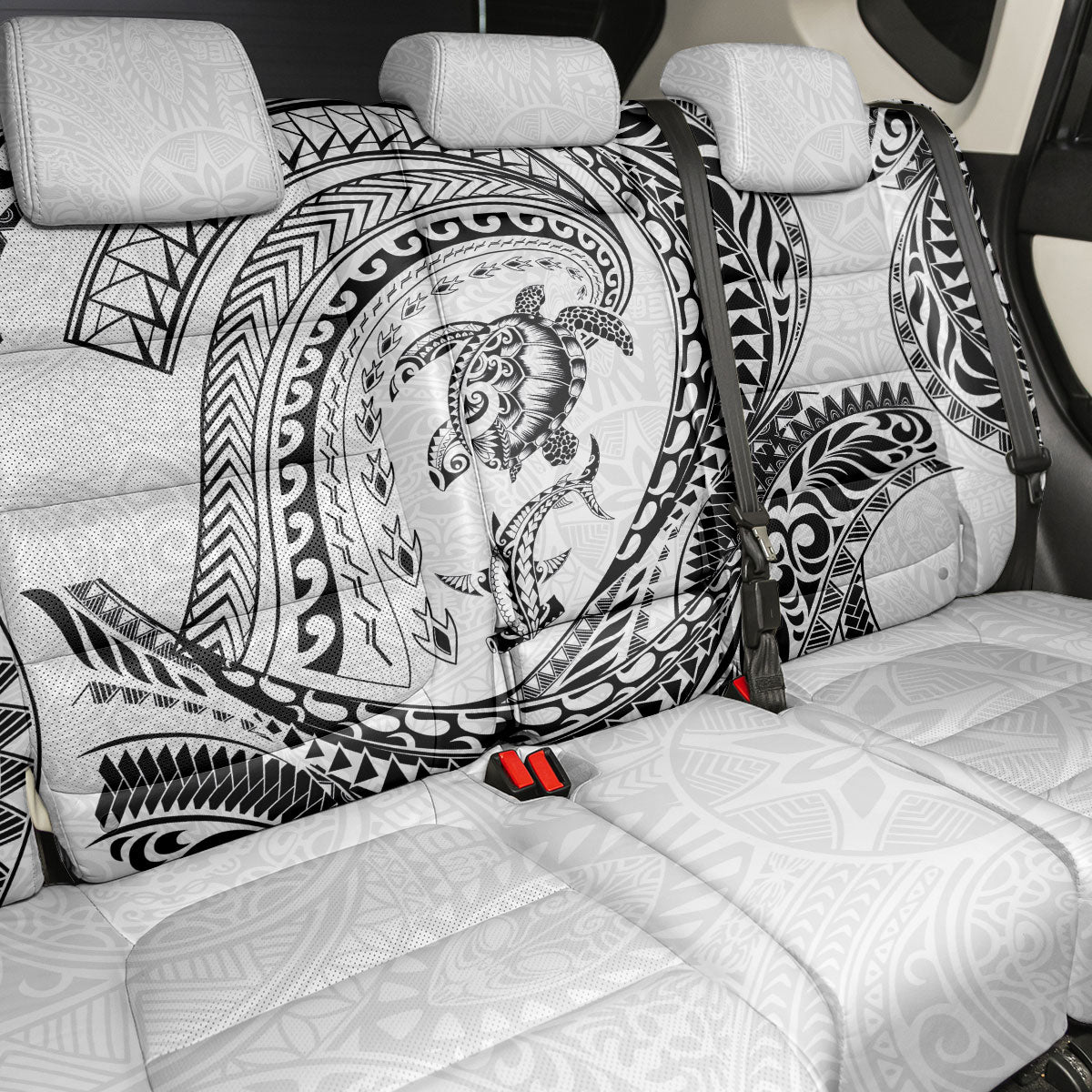 Hawaiian Turtle and Shark Back Car Seat Cover Kakau Tribal with Polynesian Pattern White Color LT03 - Polynesian Pride