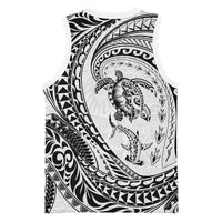 Hawaiian Turtle and Shark Basketball Jersey Kakau Tribal with Polynesian Pattern White Color LT03 - Polynesian Pride