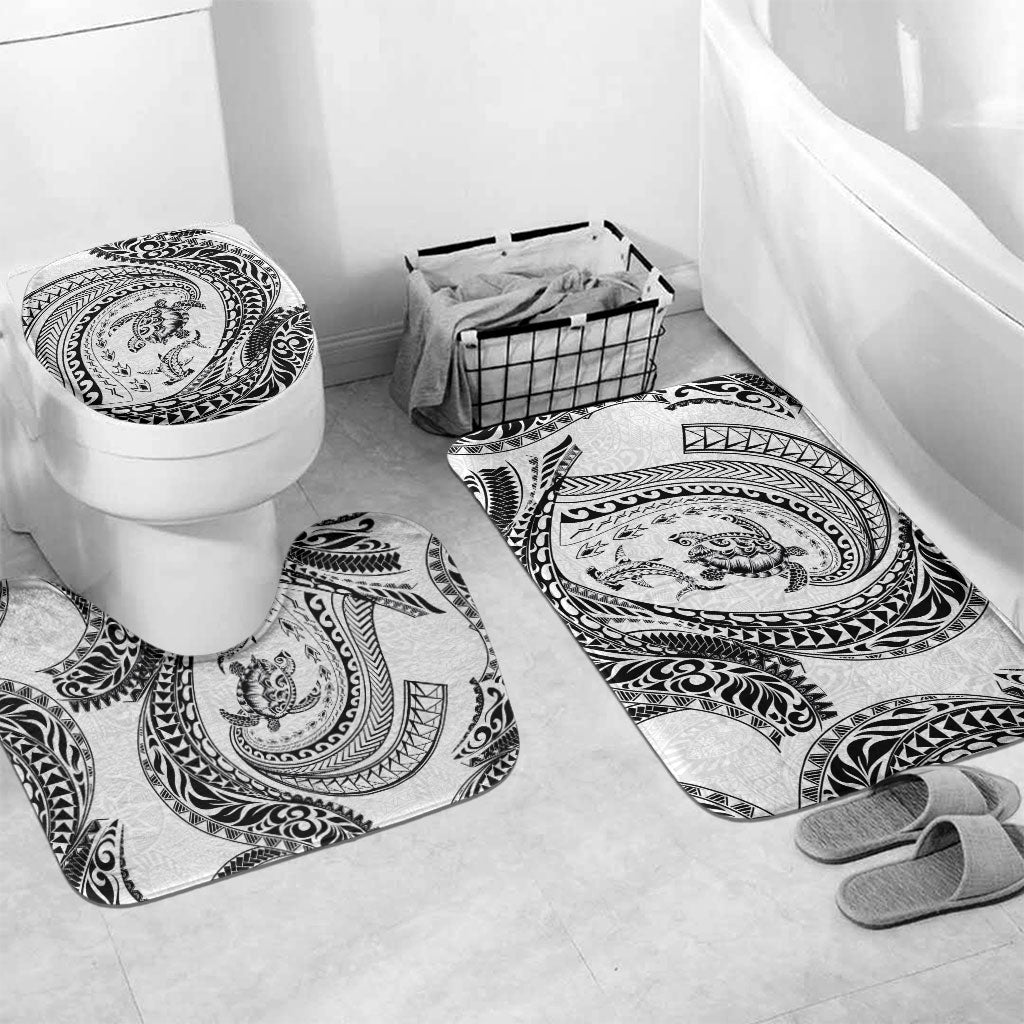 Hawaiian Turtle and Shark Bathroom Set Kakau Tribal with Polynesian Pattern White Color LT03 Mat Set Only (3 pcs) One Size White - Polynesian Pride