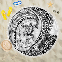 Hawaiian Turtle and Shark Beach Blanket Kakau Tribal with Polynesian Pattern White Color LT03 One Size 150cm White - Polynesian Pride