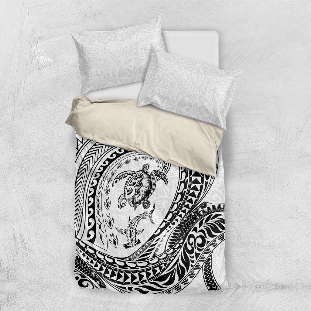 Hawaiian Turtle and Shark Bedding Set Kakau Tribal with Polynesian Pattern White Color LT03 US Twin 172cm x 218cm White - Polynesian Pride