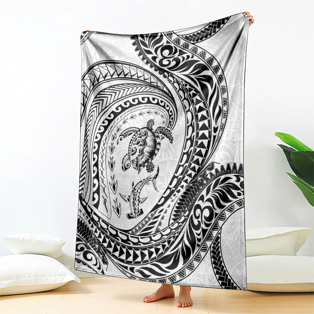 Hawaiian Turtle and Shark Blanket Kakau Tribal with Polynesian Pattern White Color LT03 - Polynesian Pride