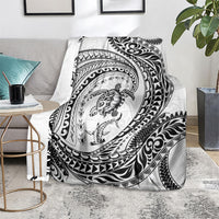 Hawaiian Turtle and Shark Blanket Kakau Tribal with Polynesian Pattern White Color LT03 - Polynesian Pride