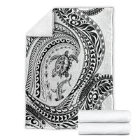 Hawaiian Turtle and Shark Blanket Kakau Tribal with Polynesian Pattern White Color LT03 - Polynesian Pride