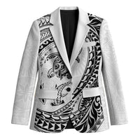 Hawaiian Turtle and Shark Blazer Kakau Tribal with Polynesian Pattern White Color LT03 Unisex White - Polynesian Pride