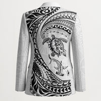 Hawaiian Turtle and Shark Blazer Kakau Tribal with Polynesian Pattern White Color LT03 - Polynesian Pride
