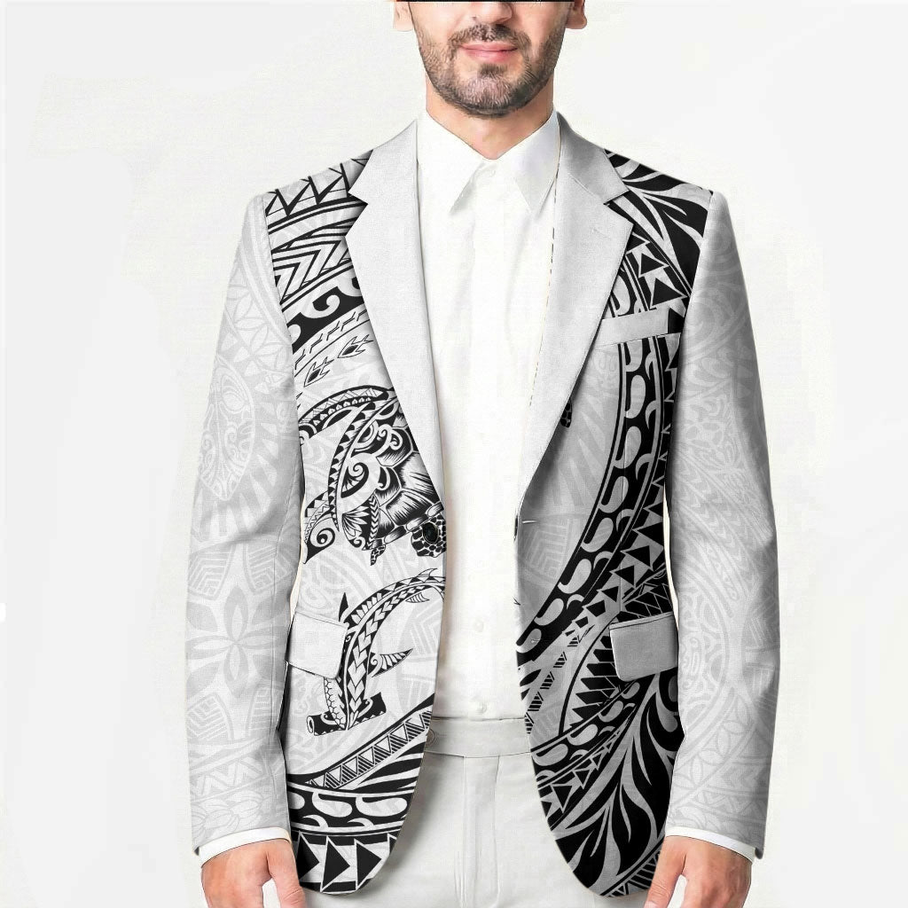 Hawaiian Turtle and Shark Blazer Kakau Tribal with Polynesian Pattern White Color LT03 - Polynesian Pride