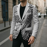 Hawaiian Turtle and Shark Blazer Kakau Tribal with Polynesian Pattern White Color LT03 - Polynesian Pride