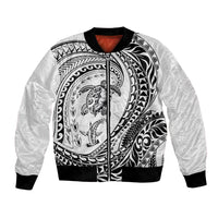 Hawaiian Turtle and Shark Bomber Jacket Kakau Tribal with Polynesian Pattern White Color LT03 Unisex White - Polynesian Pride