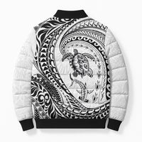 Hawaiian Turtle and Shark Bomber Puffer Jacket Kakau Tribal with Polynesian Pattern White Color LT03 - Polynesian Pride