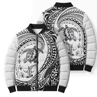 Hawaiian Turtle and Shark Bomber Puffer Jacket Kakau Tribal with Polynesian Pattern White Color LT03 - Polynesian Pride