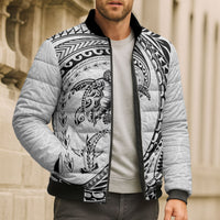 Hawaiian Turtle and Shark Bomber Puffer Jacket Kakau Tribal with Polynesian Pattern White Color LT03 - Polynesian Pride