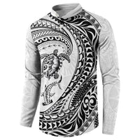 Hawaiian Turtle and Shark Button Sweatshirt Kakau Tribal with Polynesian Pattern White Color LT03 - Polynesian Pride
