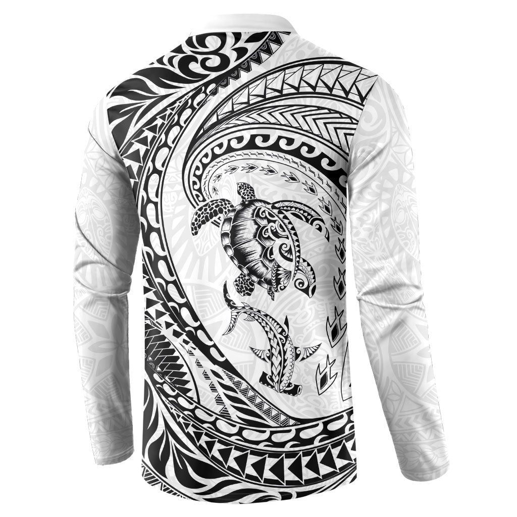 Hawaiian Turtle and Shark Button Sweatshirt Kakau Tribal with Polynesian Pattern White Color LT03 - Polynesian Pride