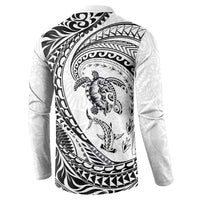 Hawaiian Turtle and Shark Button Sweatshirt Kakau Tribal with Polynesian Pattern White Color LT03 - Polynesian Pride