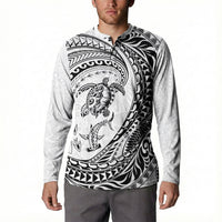 Hawaiian Turtle and Shark Button Sweatshirt Kakau Tribal with Polynesian Pattern White Color LT03 - Polynesian Pride