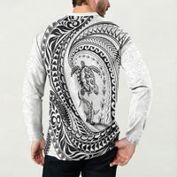 Hawaiian Turtle and Shark Button Sweatshirt Kakau Tribal with Polynesian Pattern White Color LT03 - Polynesian Pride