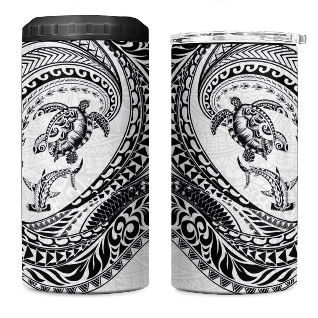Hawaiian Turtle and Shark 4 in 1 Can Cooler Tumbler Kakau Tribal with Polynesian Pattern White Color LT03 One Size: 16 oz White - Polynesian Pride