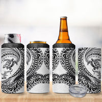 Hawaiian Turtle and Shark 4 in 1 Can Cooler Tumbler Kakau Tribal with Polynesian Pattern White Color LT03 - Polynesian Pride