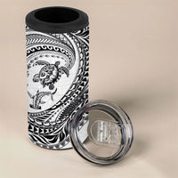 Hawaiian Turtle and Shark 4 in 1 Can Cooler Tumbler Kakau Tribal with Polynesian Pattern White Color LT03 - Polynesian Pride
