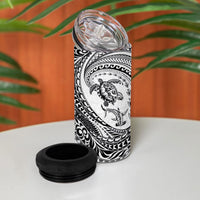Hawaiian Turtle and Shark 4 in 1 Can Cooler Tumbler Kakau Tribal with Polynesian Pattern White Color LT03 - Polynesian Pride