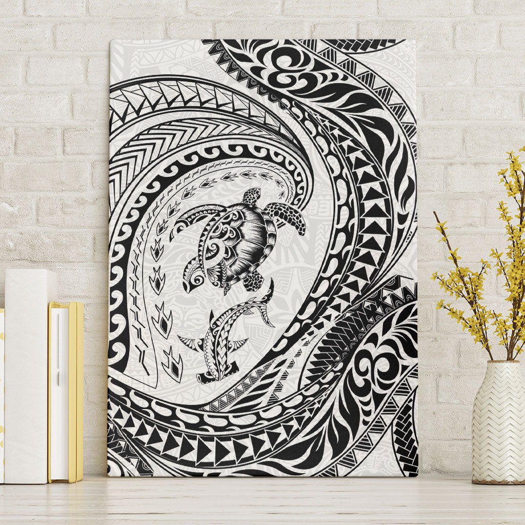Hawaiian Turtle and Shark Canvas Wall Art Kakau Tribal with Polynesian Pattern White Color LT03 Without Frame White - Polynesian Pride