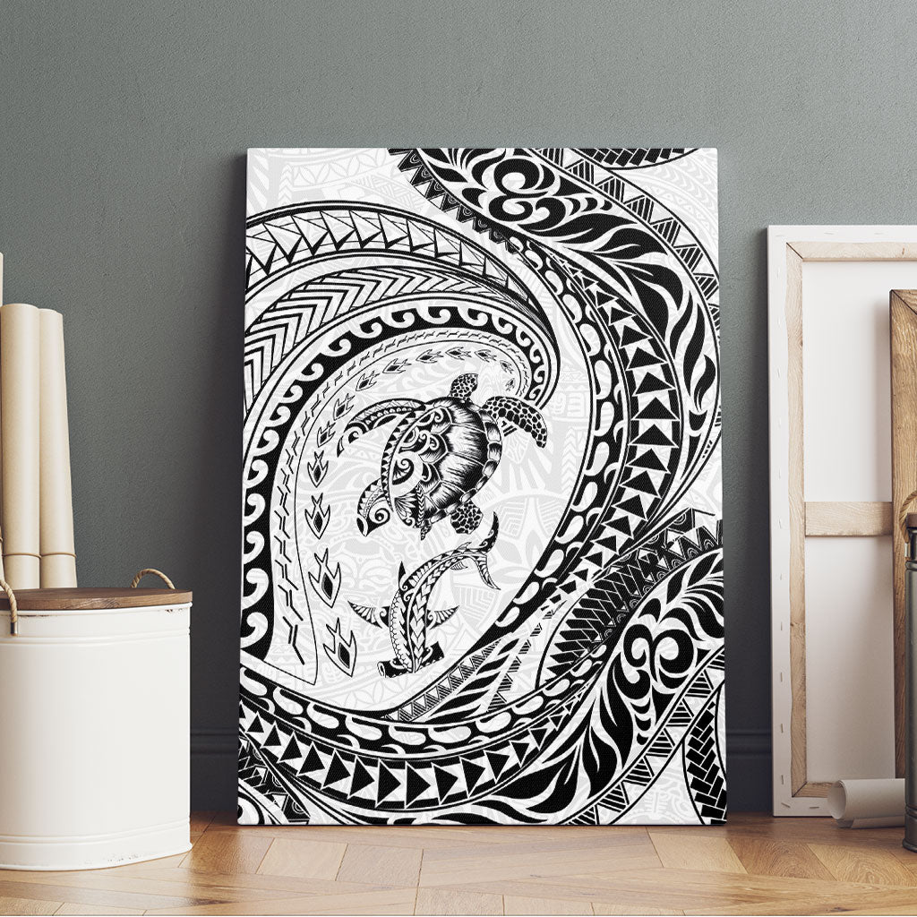 Hawaiian Turtle and Shark Canvas Wall Art Kakau Tribal with Polynesian Pattern White Color LT03 - Polynesian Pride