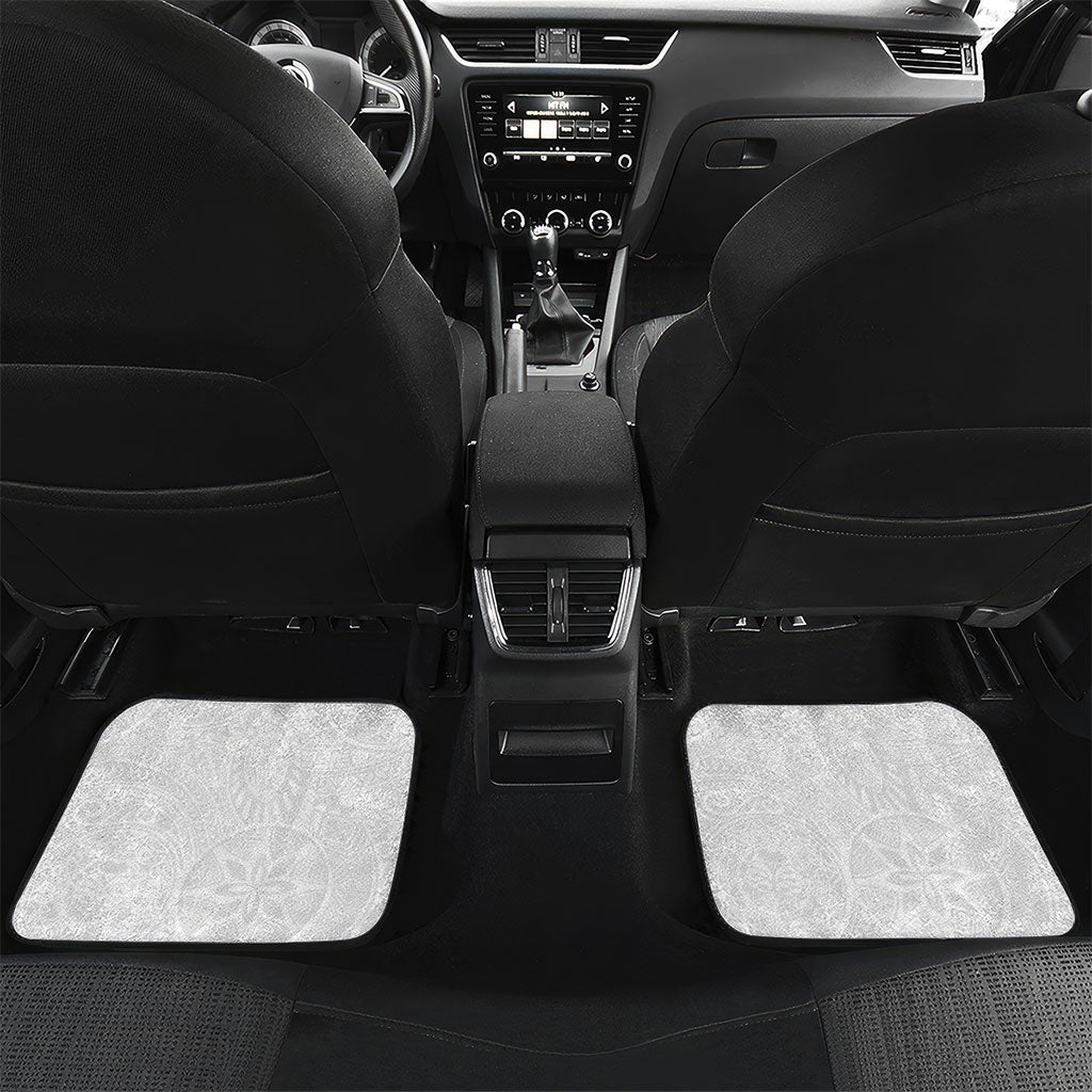 Hawaiian Turtle and Shark Car Mats Kakau Tribal with Polynesian Pattern White Color LT03 Set 2pcs - Back White - Polynesian Pride