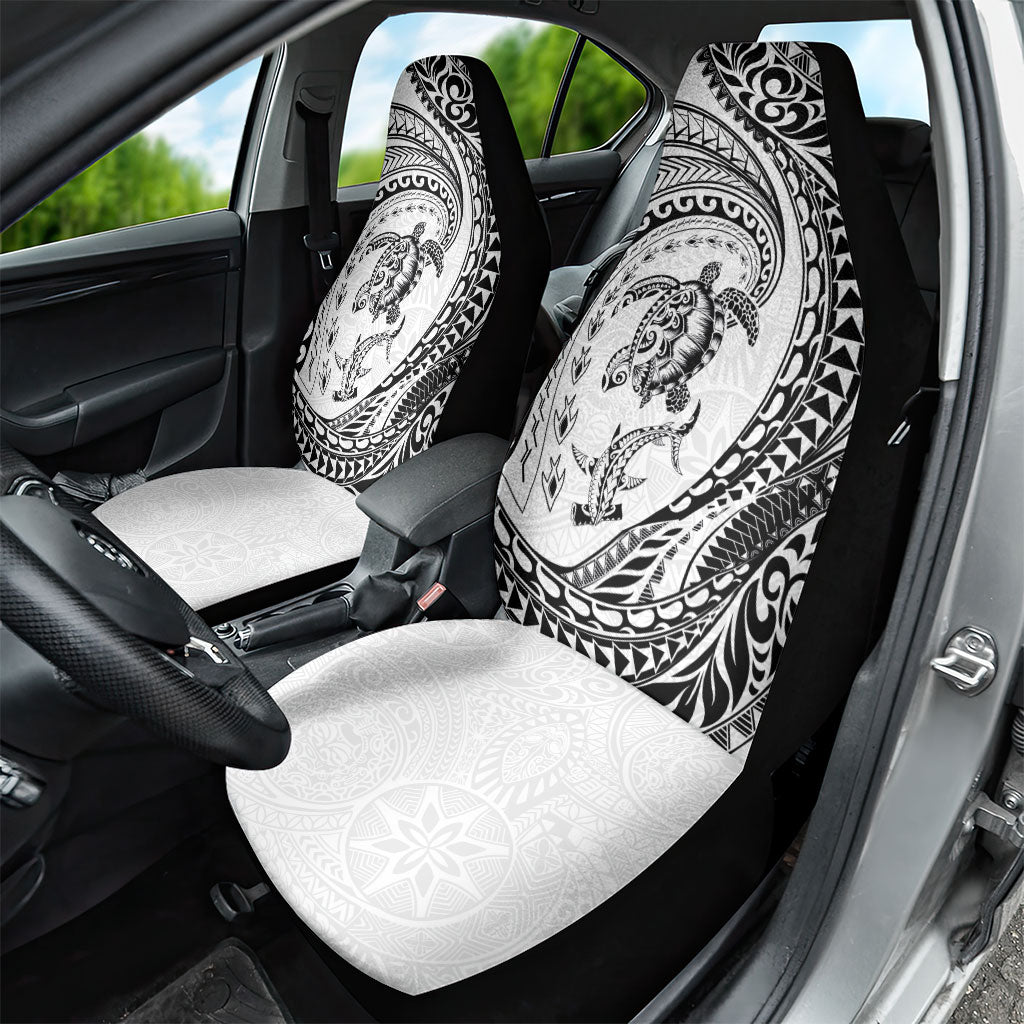 Hawaiian Turtle and Shark Car Seat Cover Kakau Tribal with Polynesian Pattern White Color LT03 - Polynesian Pride