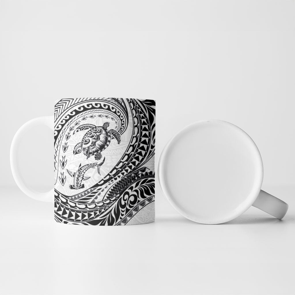 Hawaiian Turtle and Shark Ceramic Mug Kakau Tribal with Polynesian Pattern White Color LT03 - Polynesian Pride