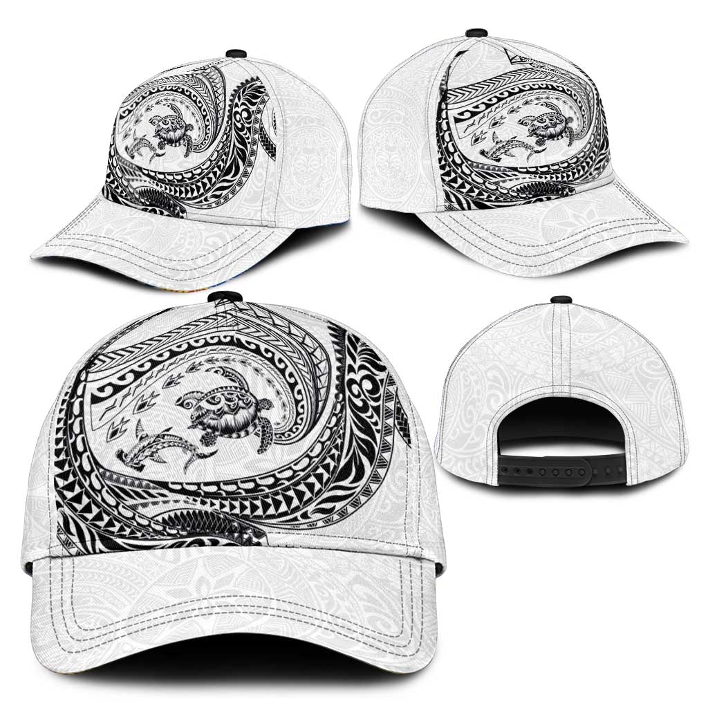 Hawaiian Turtle and Shark Classic Cap Kakau Tribal with Polynesian Pattern White Color LT03 - Polynesian Pride
