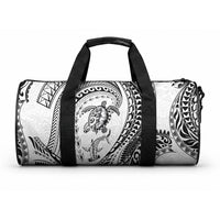 Hawaiian Turtle and Shark Duffle Bag Kakau Tribal with Polynesian Pattern White Color