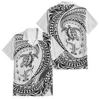 Hawaiian Turtle and Shark Family Matching Long Sleeve Bodycon Dress and Hawaiian Shirt Kakau Tribal with Polynesian Pattern White Color LT03 Dad's Shirt - Short Sleeve White - Polynesian Pride