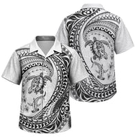 Hawaiian Turtle and Shark Family Matching Long Sleeve Bodycon Dress and Hawaiian Shirt Kakau Tribal with Polynesian Pattern White Color LT03 Son's Shirt White - Polynesian Pride