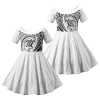 Hawaiian Turtle and Shark Family Matching Summer Maxi Dress and Hawaiian Shirt Kakau Tribal with Polynesian Pattern White Color LT03 Daughter's Dress White - Polynesian Pride