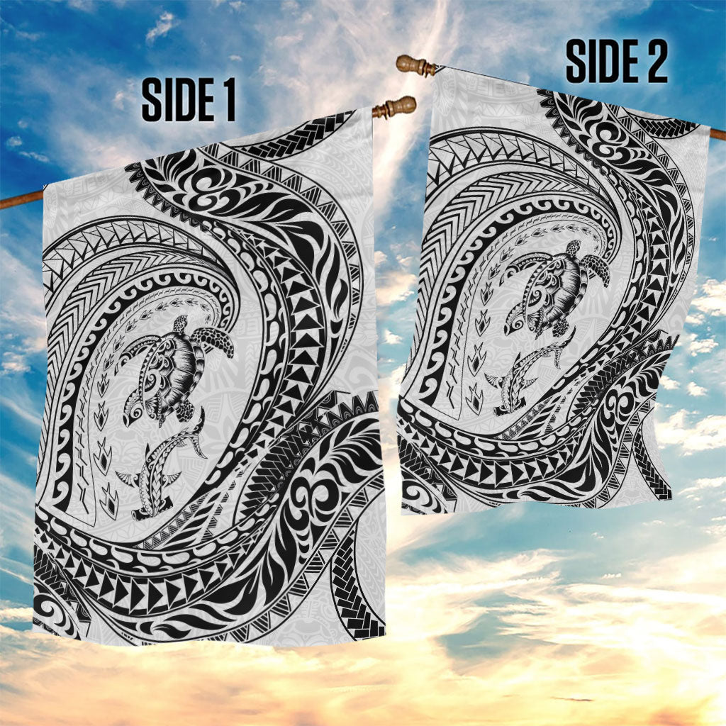 Hawaiian Turtle and Shark Garden Flag Kakau Tribal with Polynesian Pattern White Color LT03 - Polynesian Pride