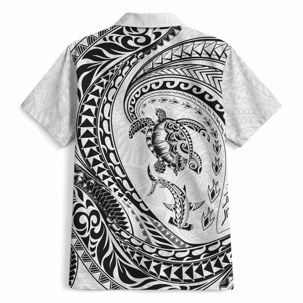 Hawaiian Turtle and Shark Hawaiian Shirt Kakau Tribal with Polynesian Pattern White Color LT03 - Polynesian Pride