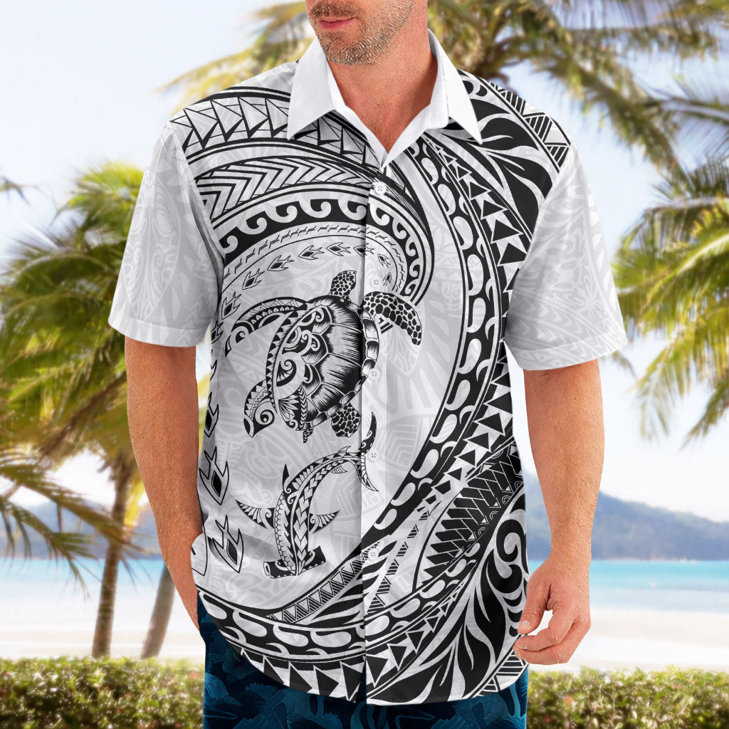 Hawaiian Turtle and Shark Hawaiian Shirt Kakau Tribal with Polynesian Pattern White Color LT03 - Polynesian Pride