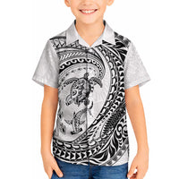Hawaiian Turtle and Shark Hawaiian Shirt Kakau Tribal with Polynesian Pattern White Color LT03 - Polynesian Pride