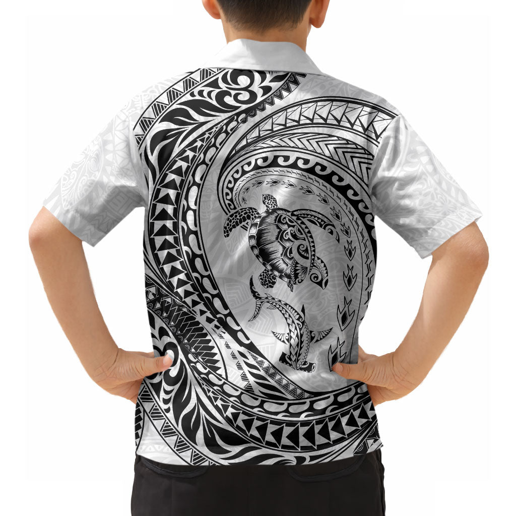 Hawaiian Turtle and Shark Hawaiian Shirt Kakau Tribal with Polynesian Pattern White Color LT03 - Polynesian Pride