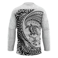 Hawaiian Turtle and Shark Hockey Jersey Kakau Tribal with Polynesian Pattern White Color LT03 - Polynesian Pride