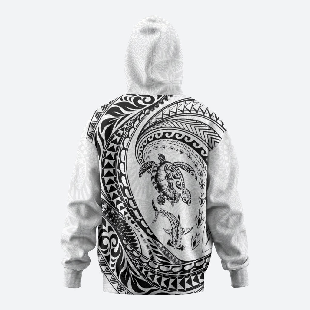 Hawaiian Turtle and Shark Hoodie Kakau Tribal with Polynesian Pattern White Color LT03 - Polynesian Pride