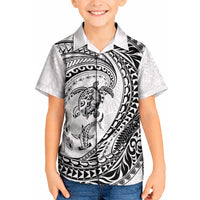 Hawaiian Turtle and Shark Kid Hawaiian Shirt Kakau Tribal with Polynesian Pattern White Color LT03 Kid White - Polynesian Pride