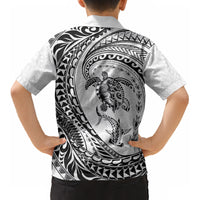 Hawaiian Turtle and Shark Kid Hawaiian Shirt Kakau Tribal with Polynesian Pattern White Color LT03 - Polynesian Pride