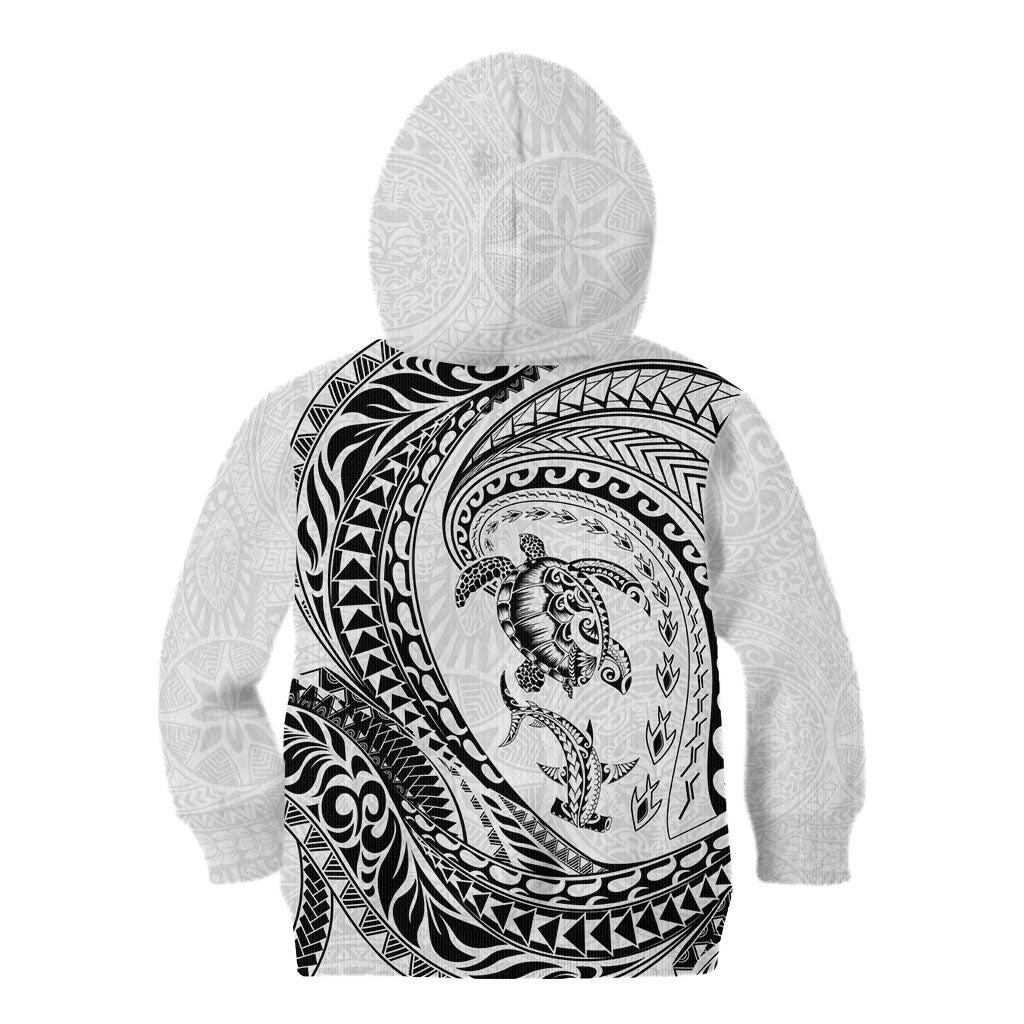 Hawaiian Turtle and Shark Kid Hoodie Kakau Tribal with Polynesian Pattern White Color LT03 - Polynesian Pride