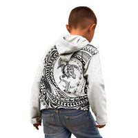 Hawaiian Turtle and Shark Kid Hoodie Kakau Tribal with Polynesian Pattern White Color LT03 - Polynesian Pride